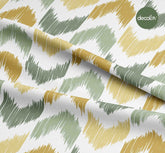 Beyaz Zemin İkat Zigzag Desenli Dijital Baskılı Kumaş